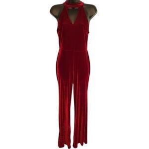 Crystal Doll red velvet halter jumpsuit size 3